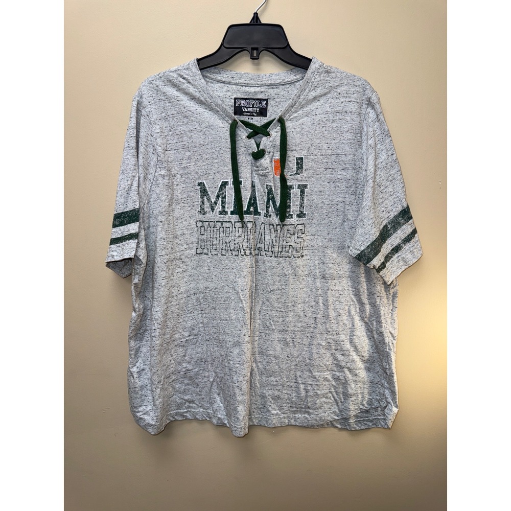 Profile Varsity Miami Hurricanes Lace Up Tee Womens Plus 2X Heather Gray Green